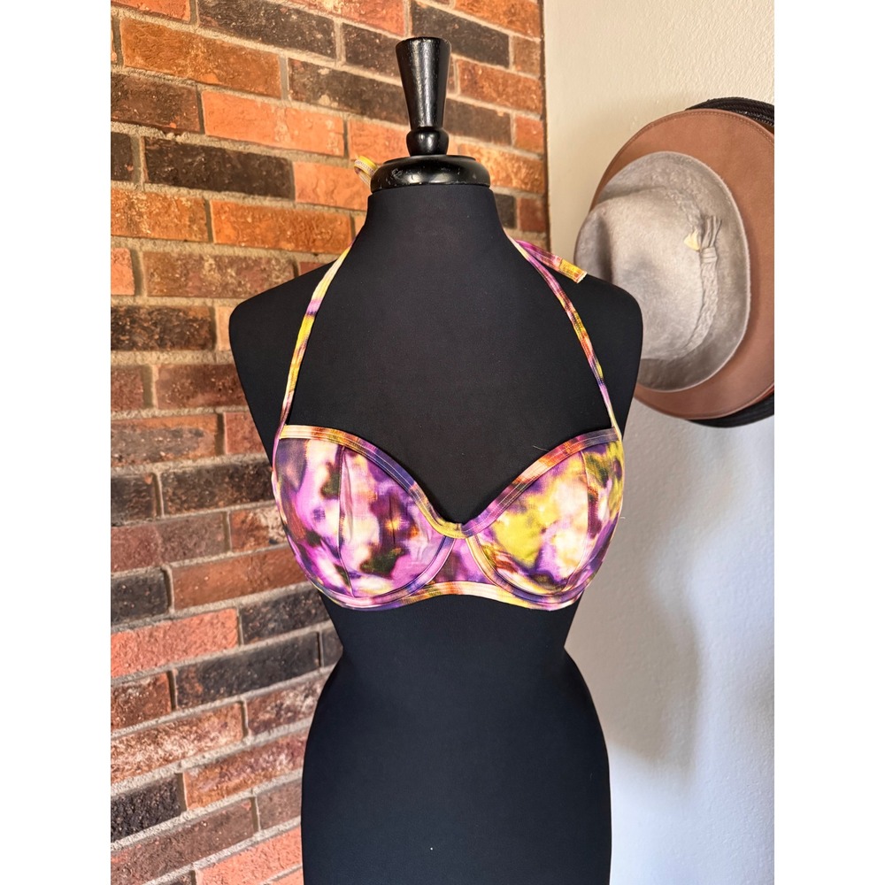 Victoria's Secret Watercolor Abstract Underwire Halter Bikini Top Purple 34D